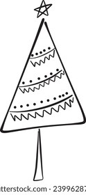 Icono de árbol de Navidad, ilustración de contorno de mano vectorial del símbolo de Navidad para tarjetas de felicitación y invitación en material web e impreso
