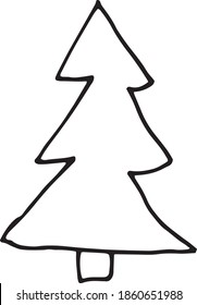 Ilustración vectorial de icono del árbol de Navidad. Un solo dibujo de Año Nuevo y pino de Navidad. Ilustración vectorial Doodle para tarjetas de felicitación de invierno, carteles, pegatinas y diseño estacional.