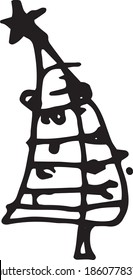 Christmas tree icon vector illustration. Single hand drawn New Year and Xmas pine tree. Doodle vector illustration for winter greeting cards, posters, stickers and seasonal design.