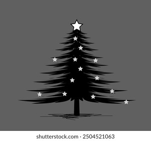 Christmas tree icon Vector illustration, black Christmas tree clipart on white background. . Holiday icons, tree icon in black, xmas tree isolated.