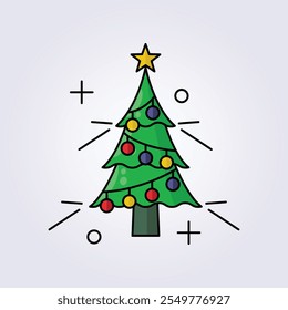 christmas tree icon vector illustration design, template element xmas symbol sticker design