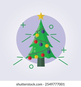 christmas tree icon vector illustration design, template element xmas symbol sticker design