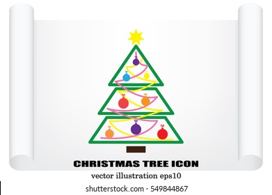 Christmas tree icon vector illustration eps10. Isolated badge for website or app - stock infographics
