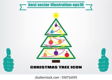 Christmas tree icon vector illustration eps10. Isolated badge for website or app - stock infographics.