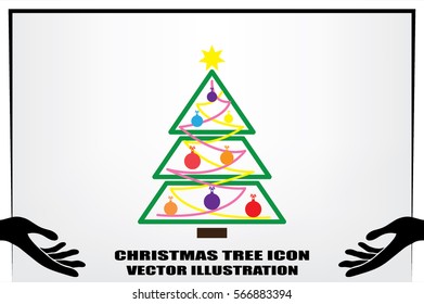 Christmas tree icon vector illustration eps10. Isolated badge for website or app - stock infographics.