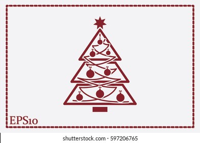 Christmas tree icon vector illustration eps10. Isolated badge for website or app - stock infographics.