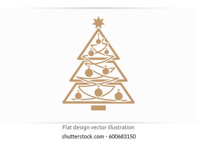 Christmas tree icon vector illustration eps10. Isolated badge for website or app - stock infographics