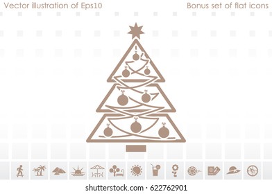 Christmas tree icon vector illustration eps10. Isolated badge for website or app - stock infographics