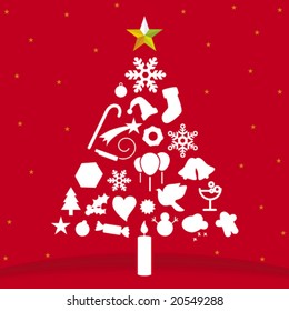 Christmas tree icon (vector). Red and white.