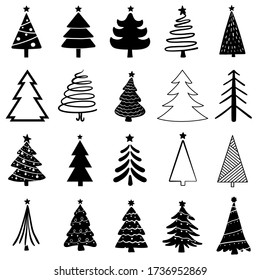 Christmas tree icon vector set. holiday Nativity illustration sign collection. Vintage new year tree symbol.