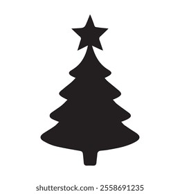 Christmas tree icon vector silhouette illustration christmas season winter pine tree with star symbol