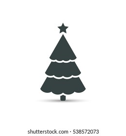 Christmas tree icon, vector simple design. Black symbol of fir-tree, isolated on white background.
