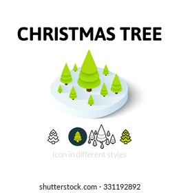 Christmas tree icon, vector symbol in flat, outline and isometric style