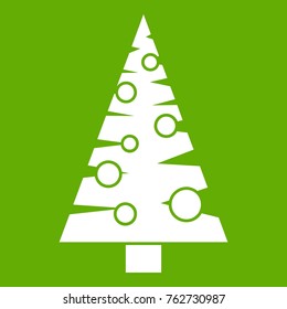 Christmas tree icon white isolated on green background. Vector illustration