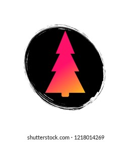 Christmas Tree icon, Xmas fir symbol, graphic design template, grunge brush, vector illustration