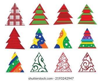 Christmas Tree Icon, Xmas Pine, New Year Tree Set Isolated