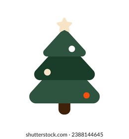 Christmas Tree Icon. Christmas tree with Xmas star, balls and lights. Fir Tree Illustration. X-mas Symbol. New Years and xmas traditional symbol tree with balls. Vector illustration in flat style