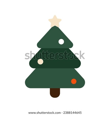 Christmas Tree Icon. Christmas tree with Xmas star, balls and lights. Fir Tree Illustration. X-mas Symbol. New Years and xmas traditional symbol tree with balls. Vector illustration in flat style