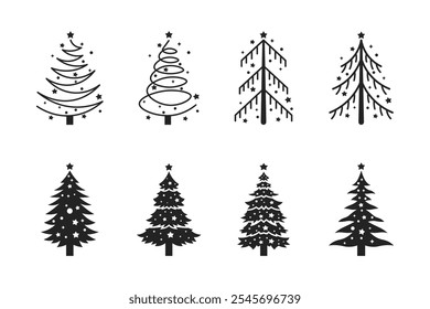 ícone de árvore de natal, estilo de silhueta preta árvore de natal