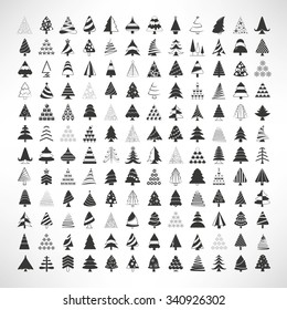 Christmas tree icons, big set vector