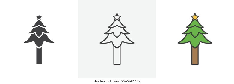 Christmas tree icons in black and colored versions