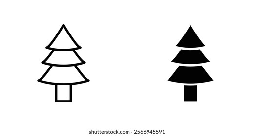 Christmas tree icons. black and white vector set.