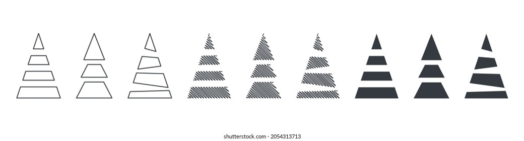 Christmas tree icons. Elements for Christmas design. Christmas trees of different shapes and styles. Vector illustration