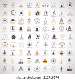 Christmas Tree Icons And Elements Set - Isolated On Gray Background - Vector Illustration, Graphic Design Editable For Your Design  