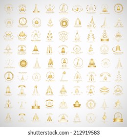 Christmas Tree Icons And Elements Set - Isolated On Gray Background - Vector Illustration, Graphic Design Editable For Your Design  