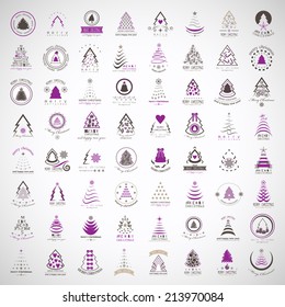 Christmas Tree Icons And Elements Set - Isolated On Gray Background - Vector Illustration, Graphic Design Editable For Your Design