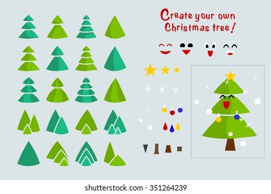 Christmas tree icons with embellishments