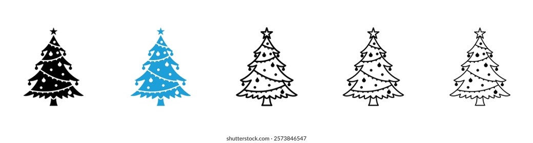 Christmas tree icons in filled and 3 stroke weights