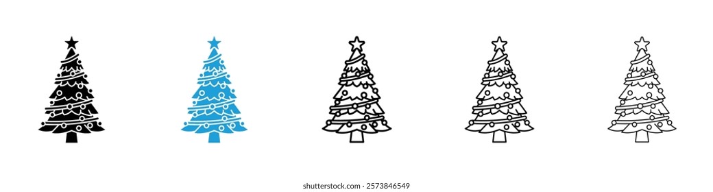 Christmas tree icons in filled and 3 stroke weights