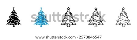 Christmas tree icons in filled and 3 stroke weights