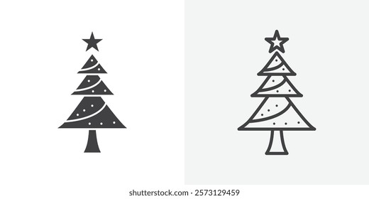 Christmas tree icons. flat and line style set
