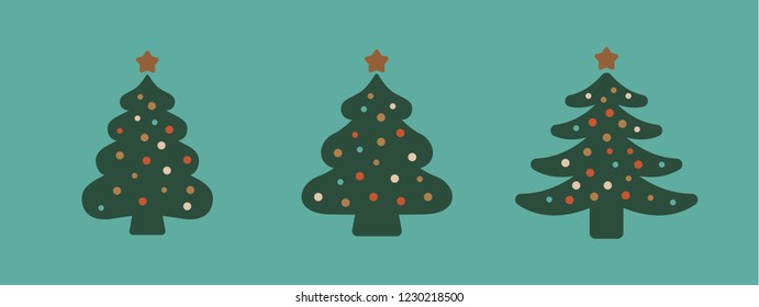 Christmas tree icons, flat vector illustration set.