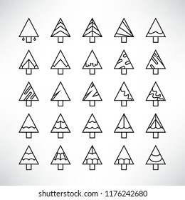 Christmas tree icons, line