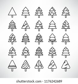 Christmas tree icons, line
