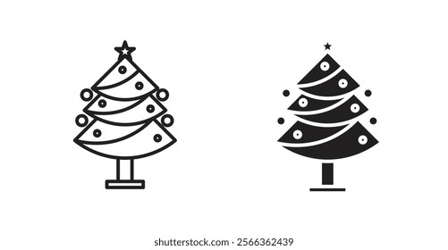 Christmas tree icons in line stroke and flat versions