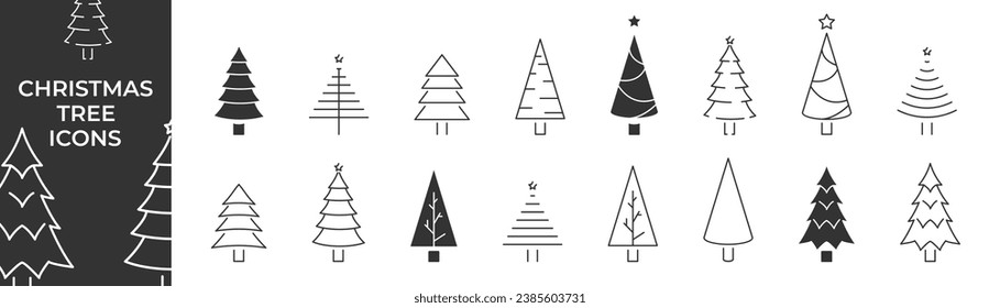 Christmas tree icons. Pine icon set. Fir trees. Vector illustration.