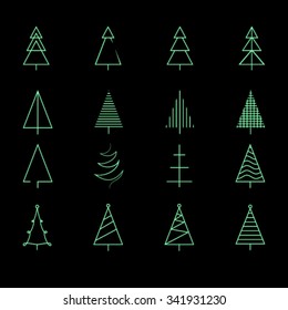 Christmas Tree icons. Set of 16 vector icons. The Fir Tree