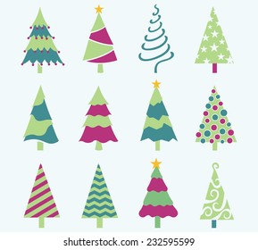 Colorful Christmas Tree Collection Graphic Elements Stock Vector ...