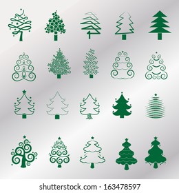 Christmas Tree Icons Set - Isolated On Background - Vector Illustration, Graphic Design Editable For Your Design
