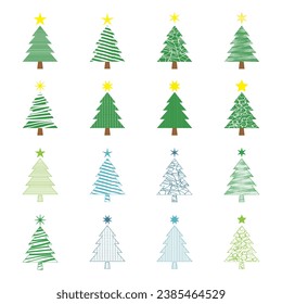 Christmas tree icons set, isolated on white background.