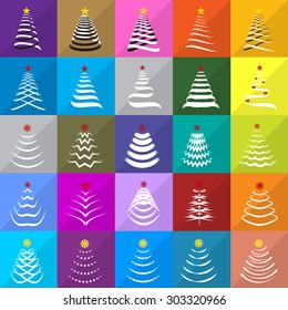 Christmas Tree Icons Set - Isolated On Mosaic Background - Vector Illustration, Graphic Design Editable For Your Design