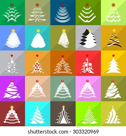 Christmas Tree Icons Set - Isolated On Mosaic Background - Vector Illustration, Graphic Design Editable For Your Design