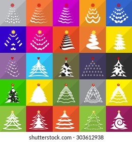 Christmas Tree Icons Set - Isolated On Mosaic Background - Vector Illustration, Graphic Design Editable For Your Design