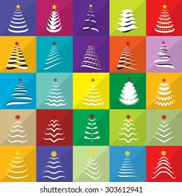 Christmas Tree Icons Set - Isolated On Mosaic Background - Vector Illustration, Graphic Design Editable For Your Design