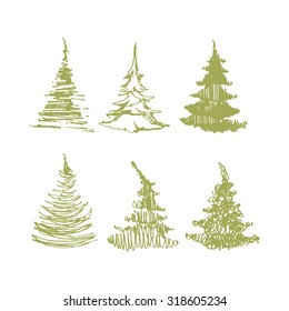 Christmas Tree Icons Set - Isolated On Background - Vector Illustration, Graphic Design Editable For Your Design