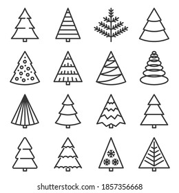 Christmas Tree Icons Set on White Background. Vector